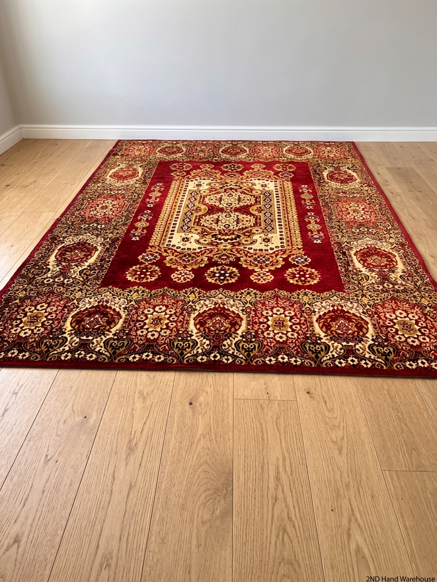 Red Persian Style Ornamental Area Rug — Fair Condition with General Wear – styled product image
