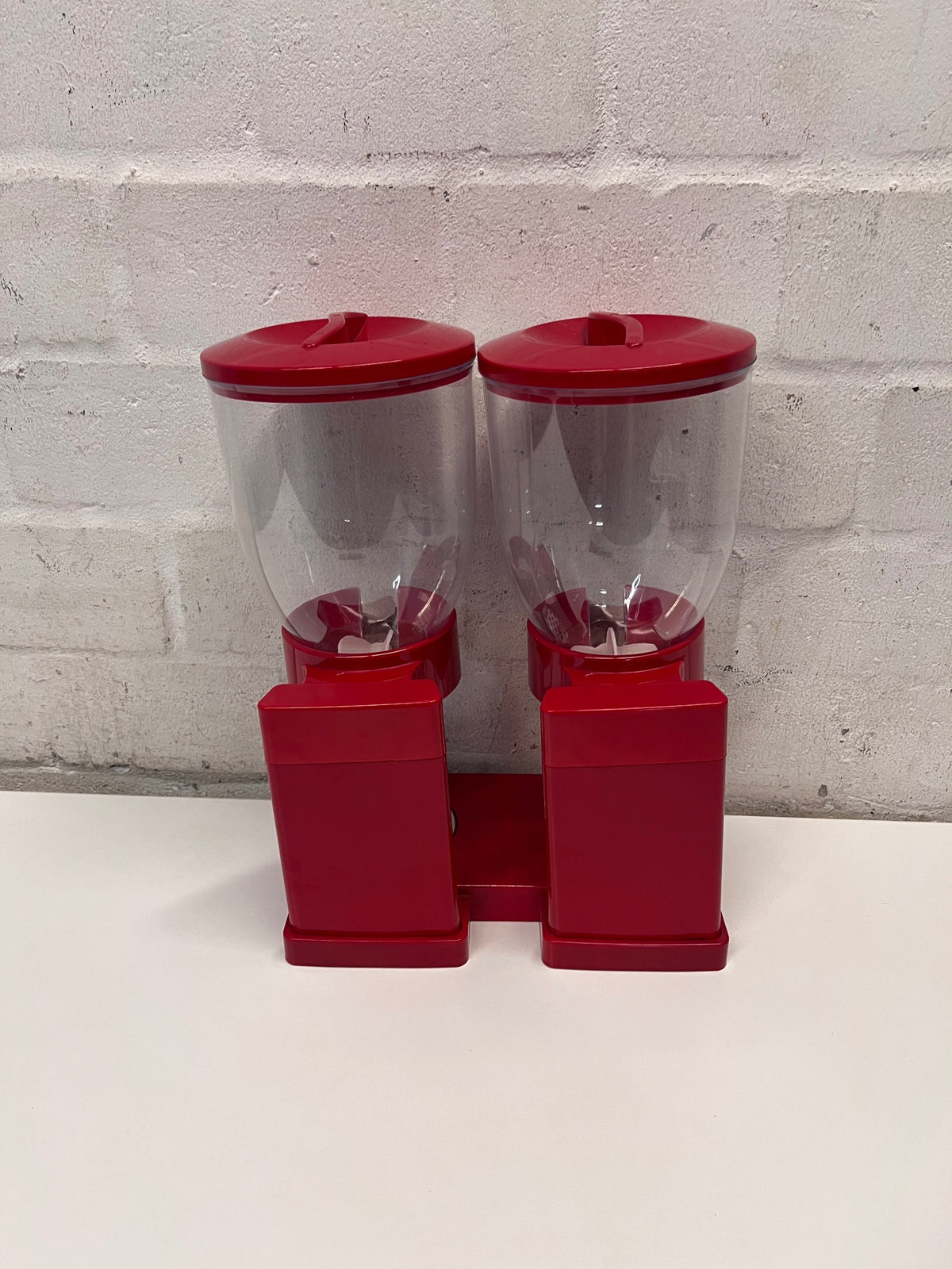 Red Double Cereal Dispenser with Chrome Accents — Clean and Pre-owned Condition – condition detail