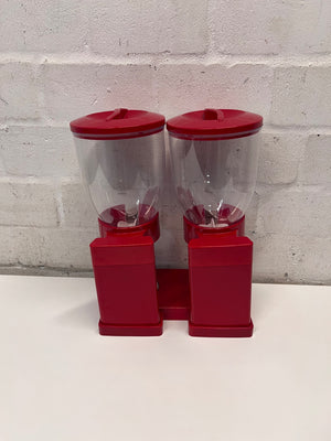 Red Double Cereal Dispenser with Chrome Accents — Clean and Pre-owned Condition – condition detail