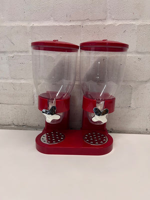 Red Double Cereal Dispenser with Chrome Accents — Clean and Pre-owned Condition – main front view
