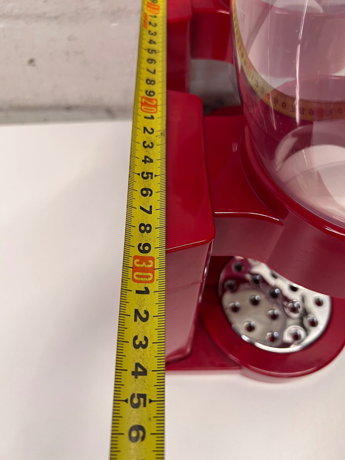 Red Double Cereal Dispenser with Chrome Accents — Clean and Pre-owned Condition – width measurement