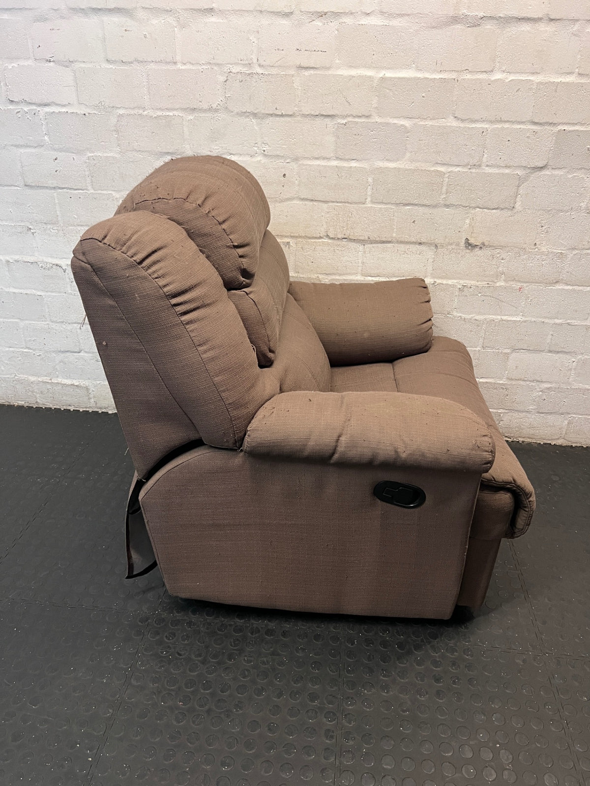 Brown Fabric Manual Recliner Armchair — Fair Condition with Visible Wear – back view