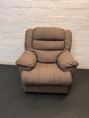 Brown Fabric Manual Recliner Armchair — Fair Condition with Visible Wear – main front view