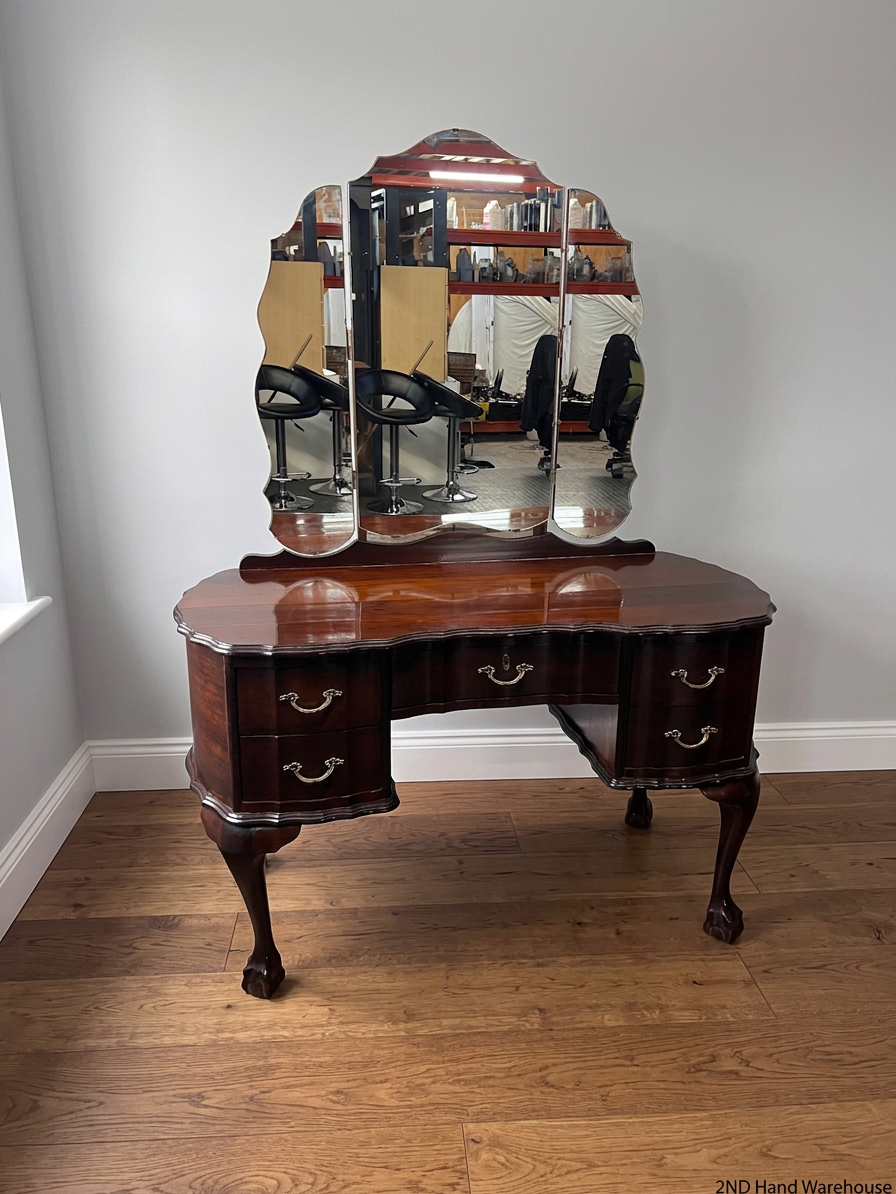 Vintage Style Triple Mirror Dressing Table with Ball & Claw Feet — Detached Side Mirror – styled product image