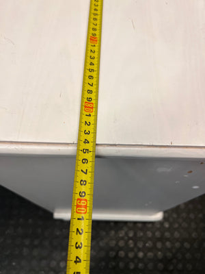White Wooden Chest of Drawers with Bun Feet — Visible Paint Chips; Working Order – width measurement