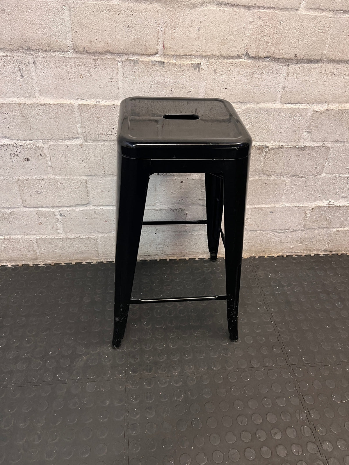 Black Industrial Metal Bar Stool — Fair Used Condition – condition detail