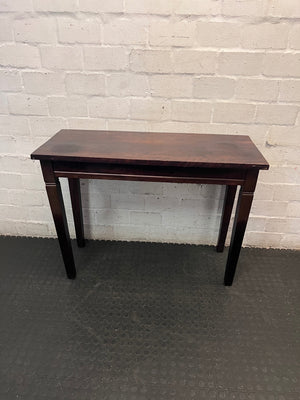 Dark Brown Wooden Console Table with Drawer — Fair Condition with Visible Wear – back view