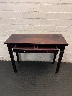 Dark Brown Wooden Console Table with Drawer — Fair Condition with Visible Wear – condition detail