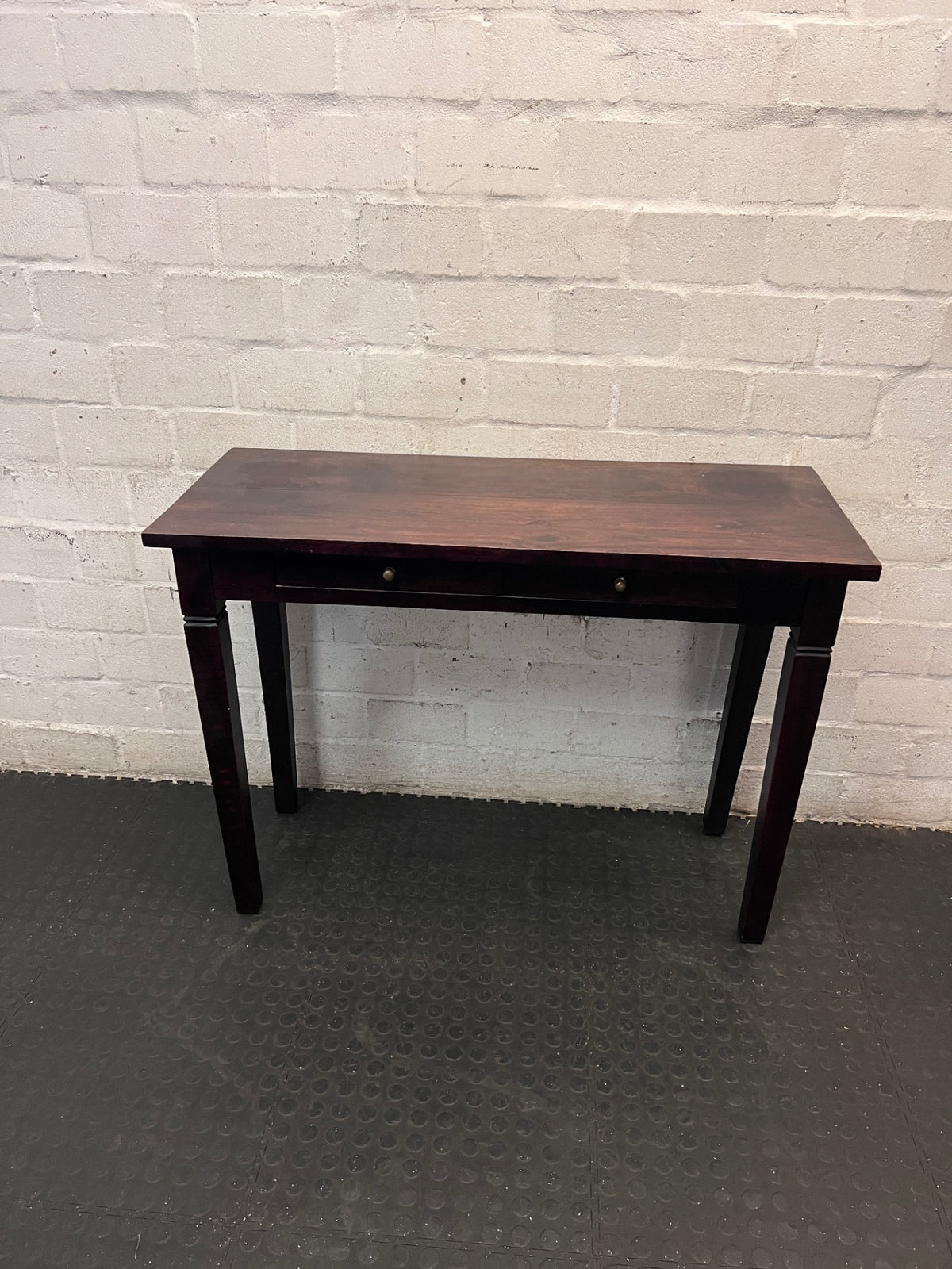 Dark Brown Wooden Console Table with Drawer — Fair Condition with Visible Wear – main front view