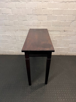 Dark Brown Wooden Console Table with Drawer — Fair Condition with Visible Wear – side view