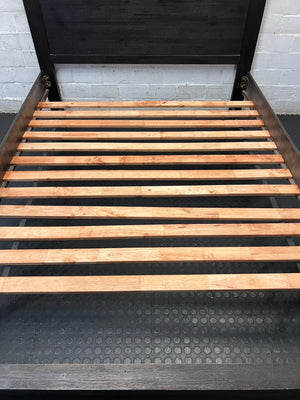 Dark Brown Wooden Queen Bed Frame — Structural Faults Present – top view