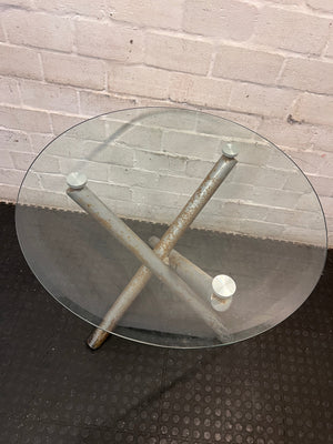 Round Glass Top Table with Metal Tripod Base – condition detail