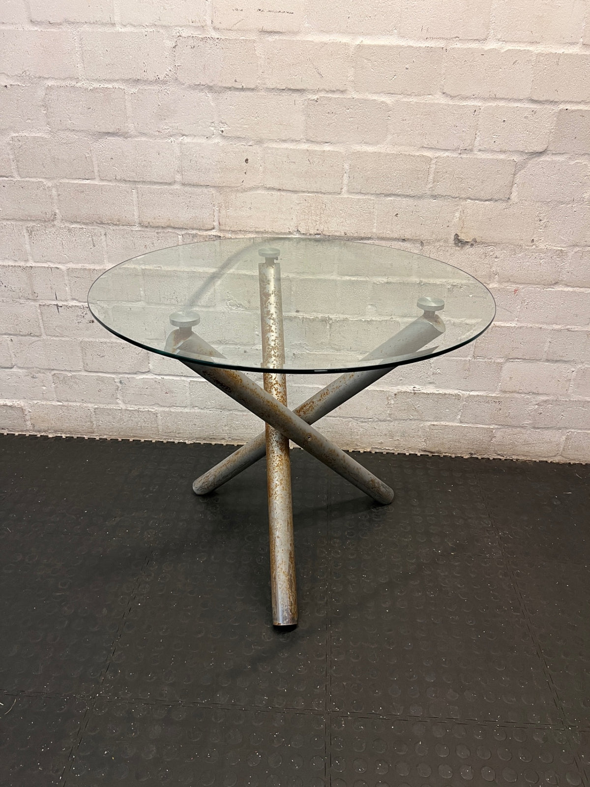 Round Glass Top Table with Metal Tripod Base – main front view