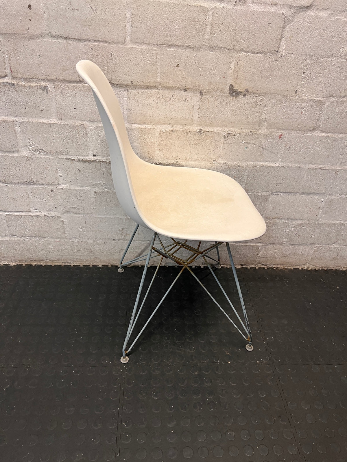 White Moulded Dining Chair with Metal Eiffel Base – back view