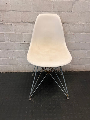 White Moulded Dining Chair with Metal Eiffel Base – main front view