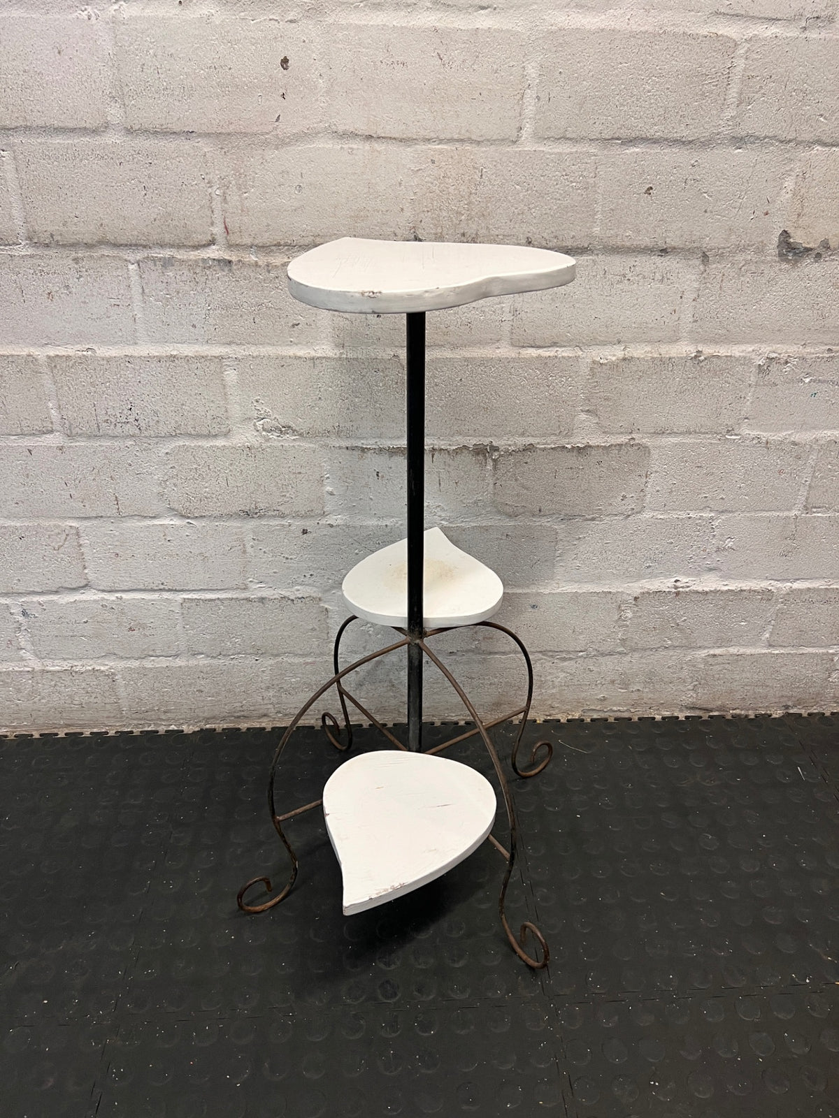 Heart-Shaped Tiered Side Table with Scrolled Metal Base – back view