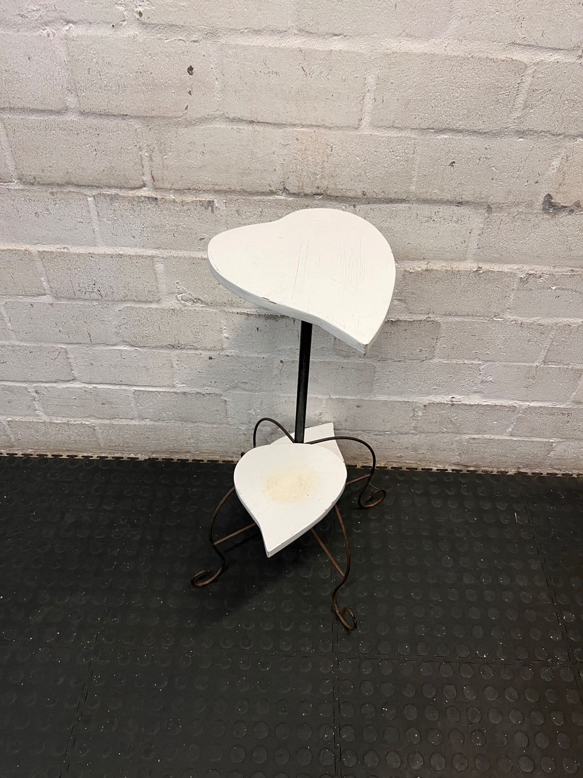 Heart-Shaped Tiered Side Table with Scrolled Metal Base – side view
