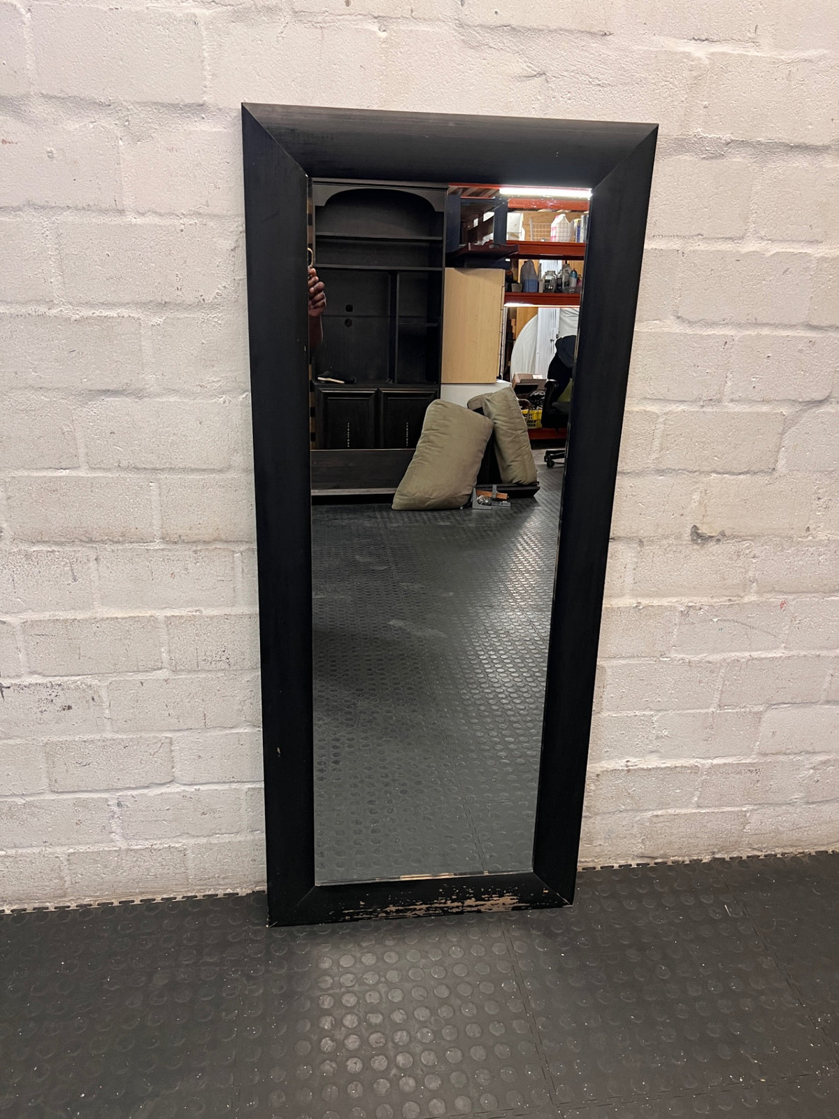 Tall Rectangular Mirror with Wide Dark Frame – top view