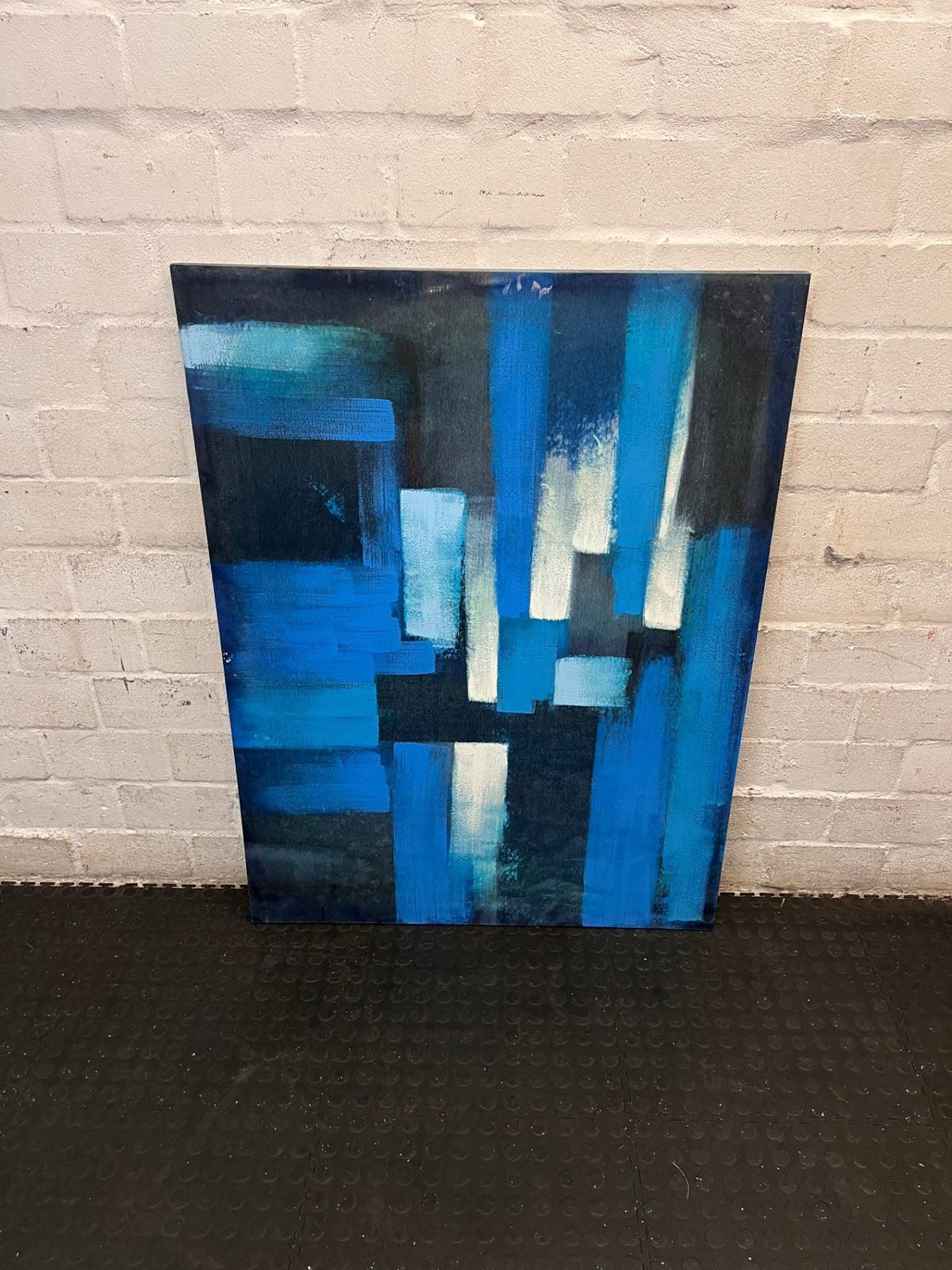 Large Blue Abstract Geometric Canvas Wall Art — Very Good Condition – back view