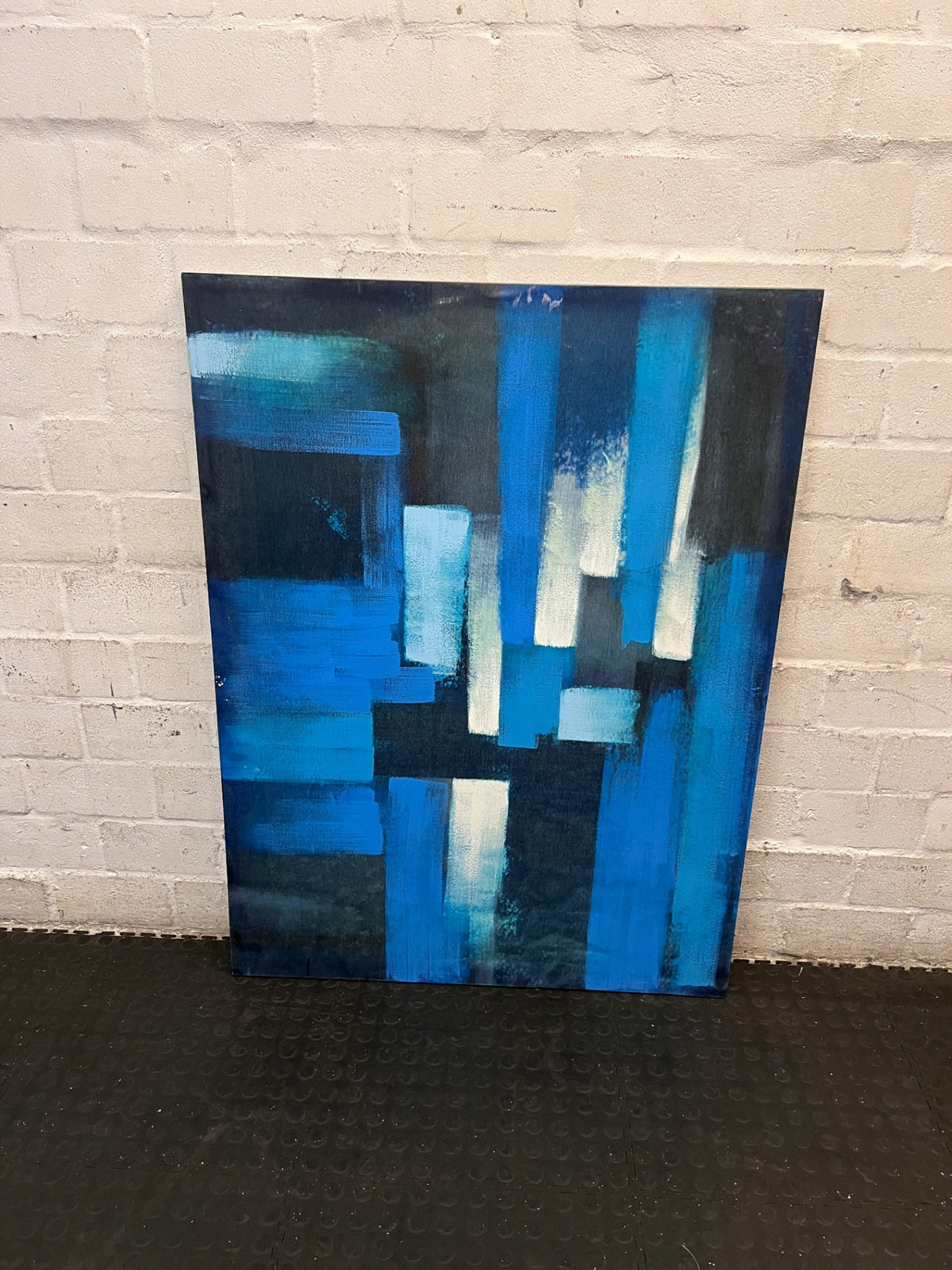 Large Blue Abstract Geometric Canvas Wall Art — Very Good Condition – main front view