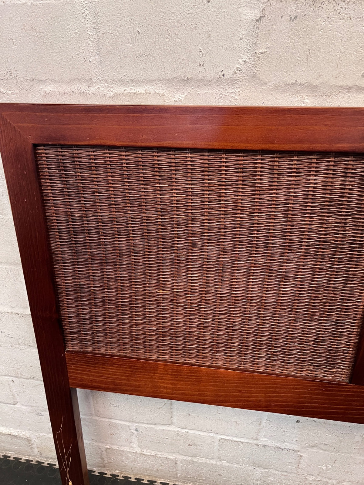 Double Woven Rattan and Wood Headboard – condition detail