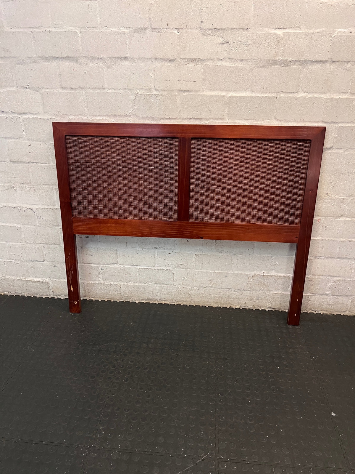 Double Woven Rattan and Wood Headboard – main front view