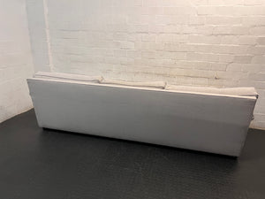 Light Grey 3 Seater Couch with Feather Inner — Visible Wear and Minor Stains – condition detail