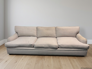 Light Grey 3 Seater Couch with Feather Inner — Visible Wear and Minor Stains – styled product image