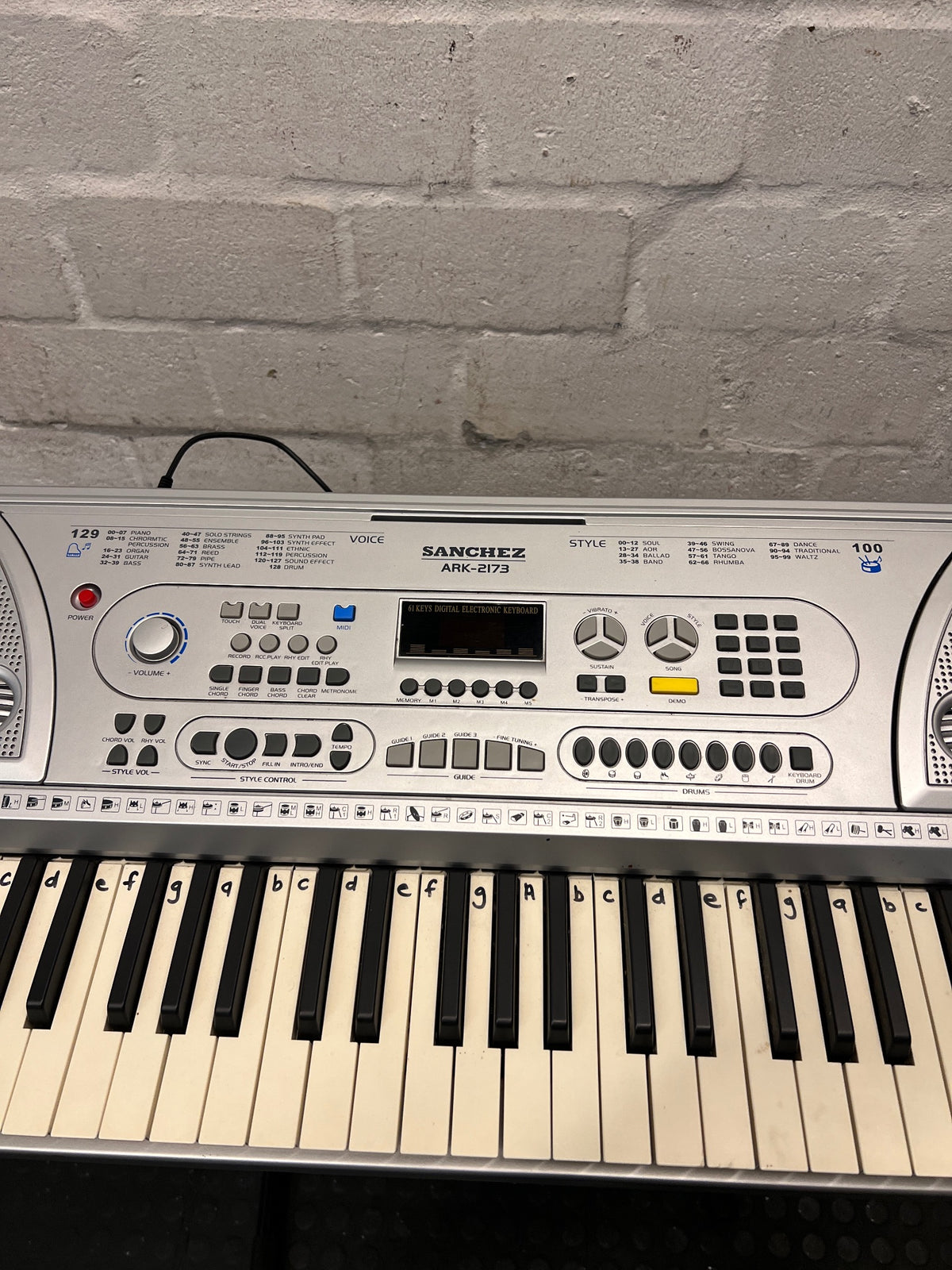 Sanchez Silver Electronic Keyboard with Stand — Good Working Order; Fair Condition – side view