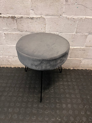 Grey Upholstered Ottoman with Black Hairpin Legs — Good Working Order – condition detail