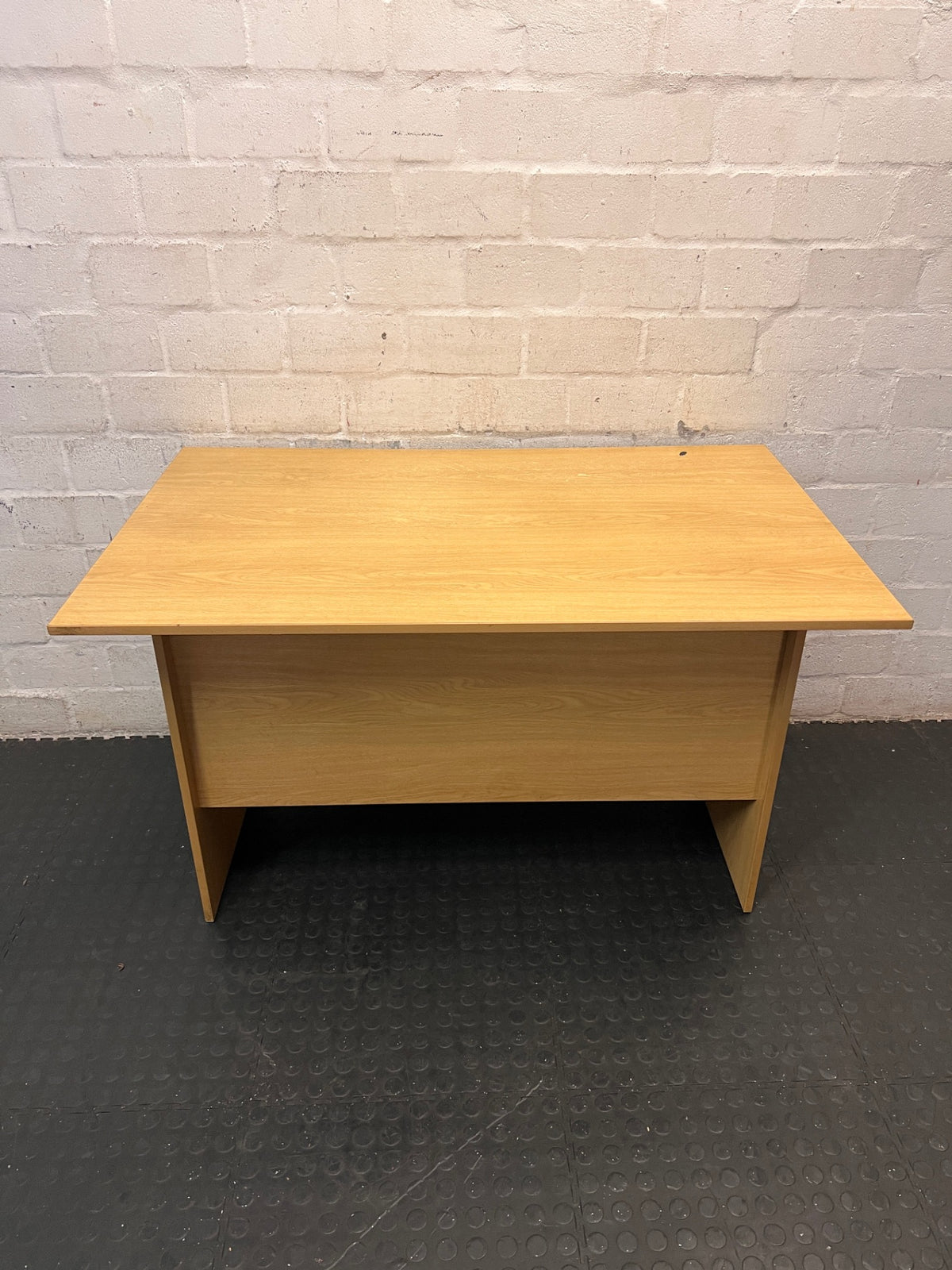 Light Wood-Finish Office Desk with Two Drawers – back view