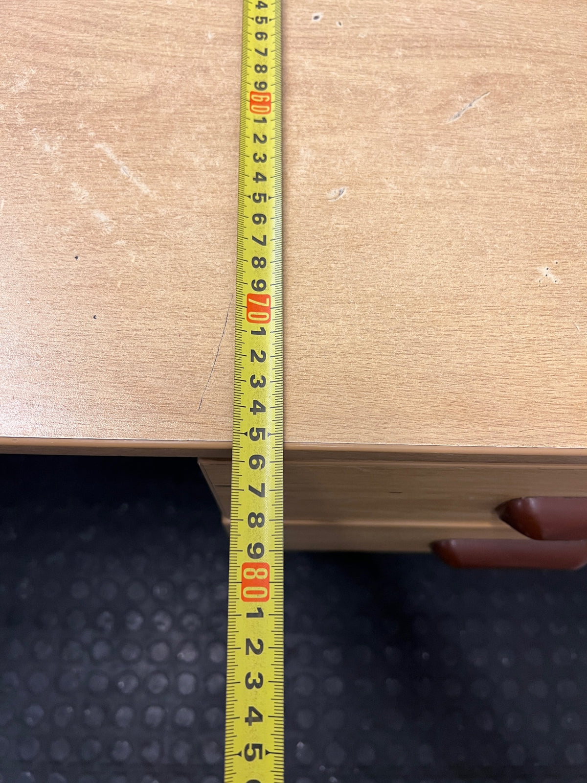 Light Wood-Finish Office Desk with Two Drawers – depth measurement