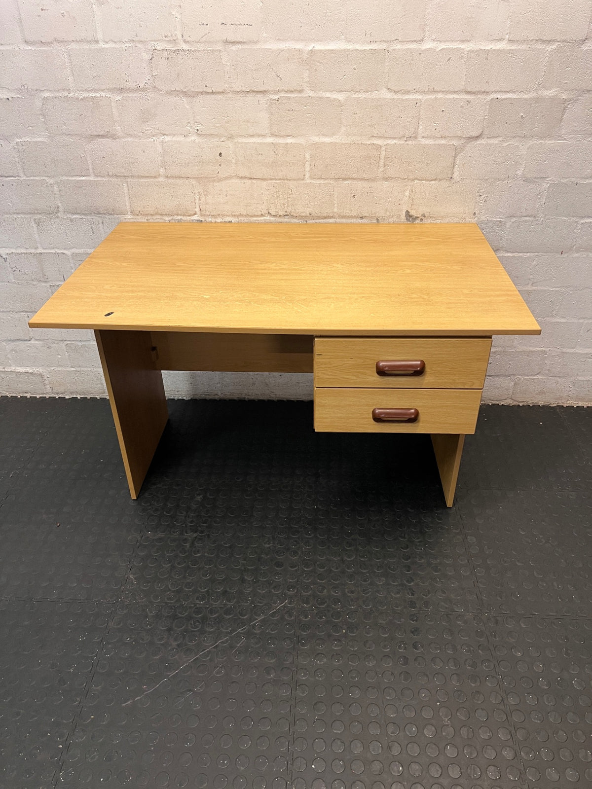 Light Wood-Finish Office Desk with Two Drawers – main front view