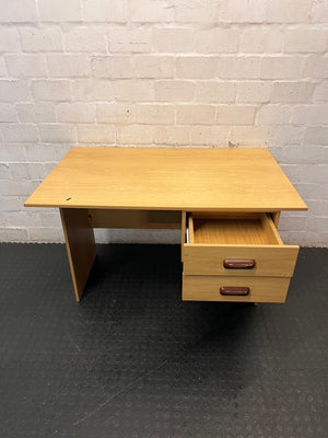 Light Wood-Finish Office Desk with Two Drawers – side view