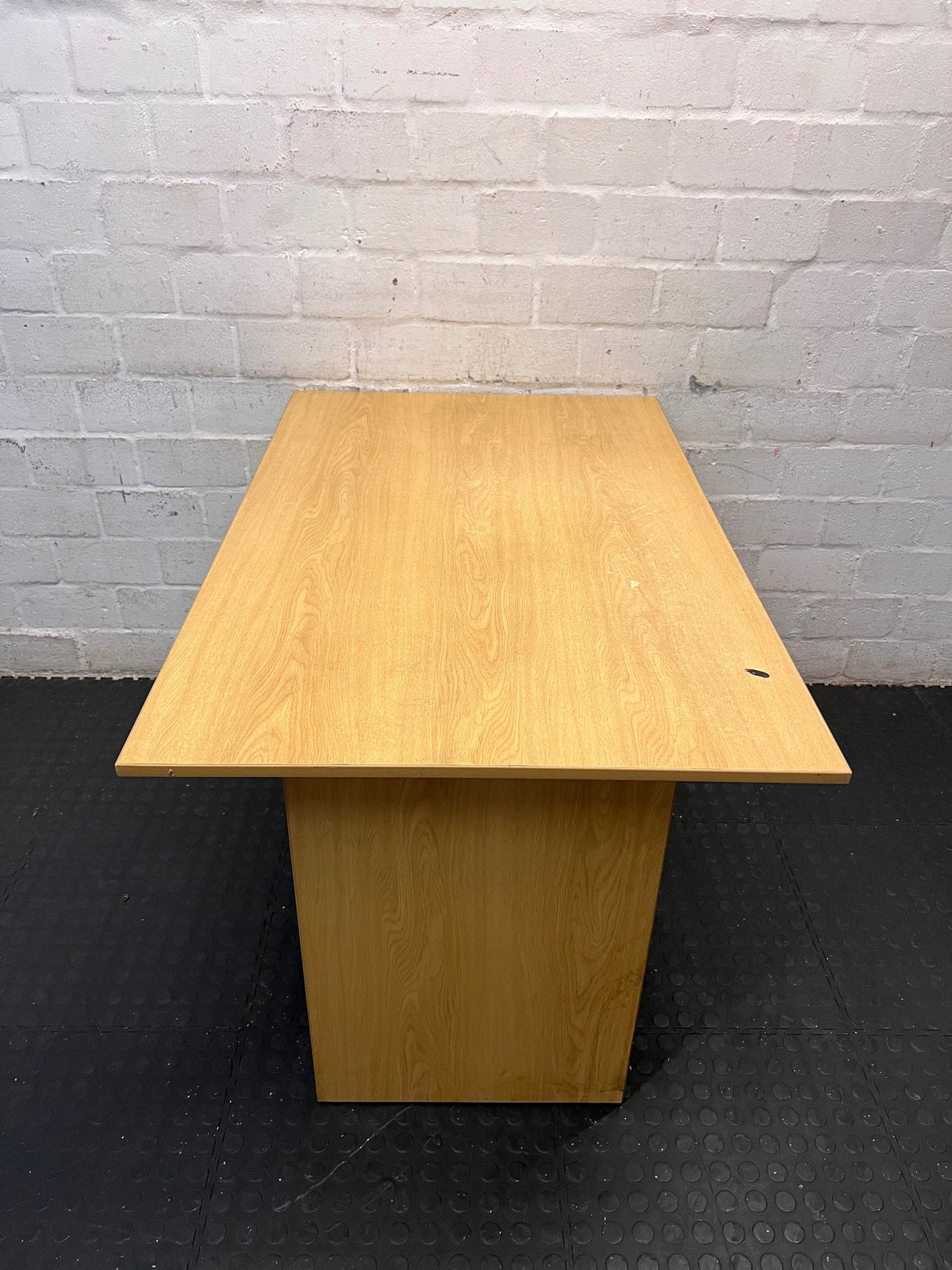 Light Wood-Finish Office Desk with Two Drawers – top view
