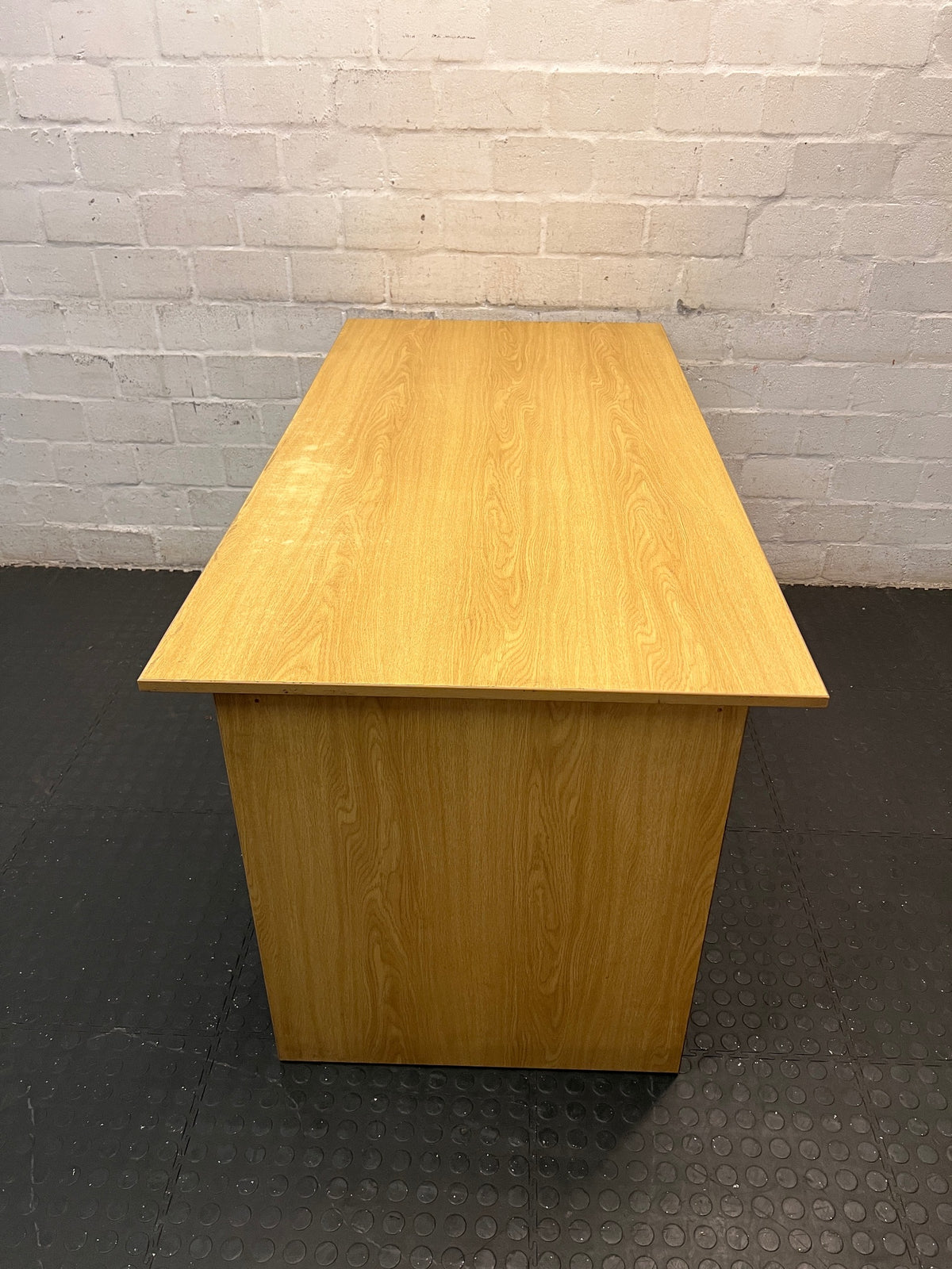 Oak-Finish Rectangular Office Desk — Minor Surface Marks – side view