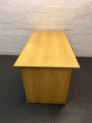 Oak-Finish Rectangular Office Desk — Minor Surface Marks – side view