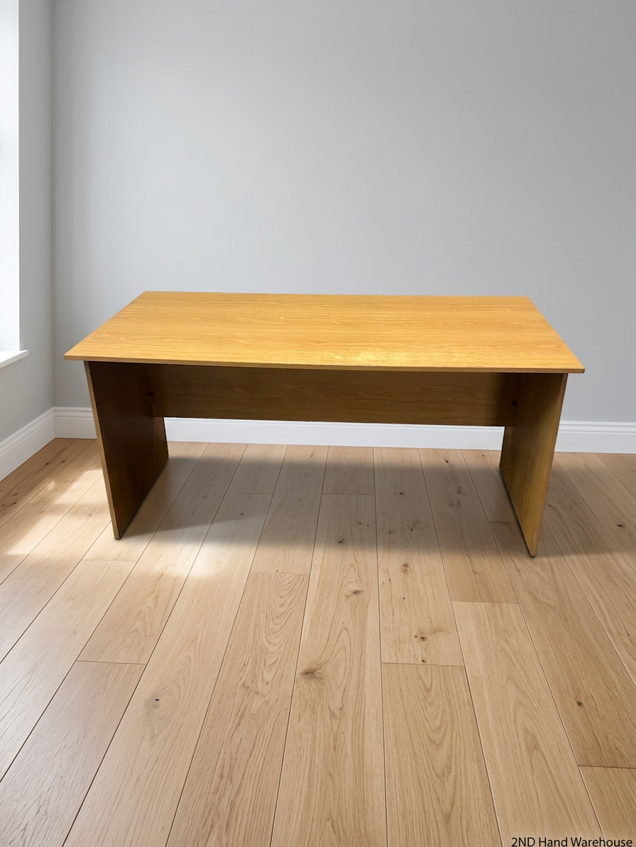 Oak-Finish Rectangular Office Desk — Minor Surface Marks – styled product image