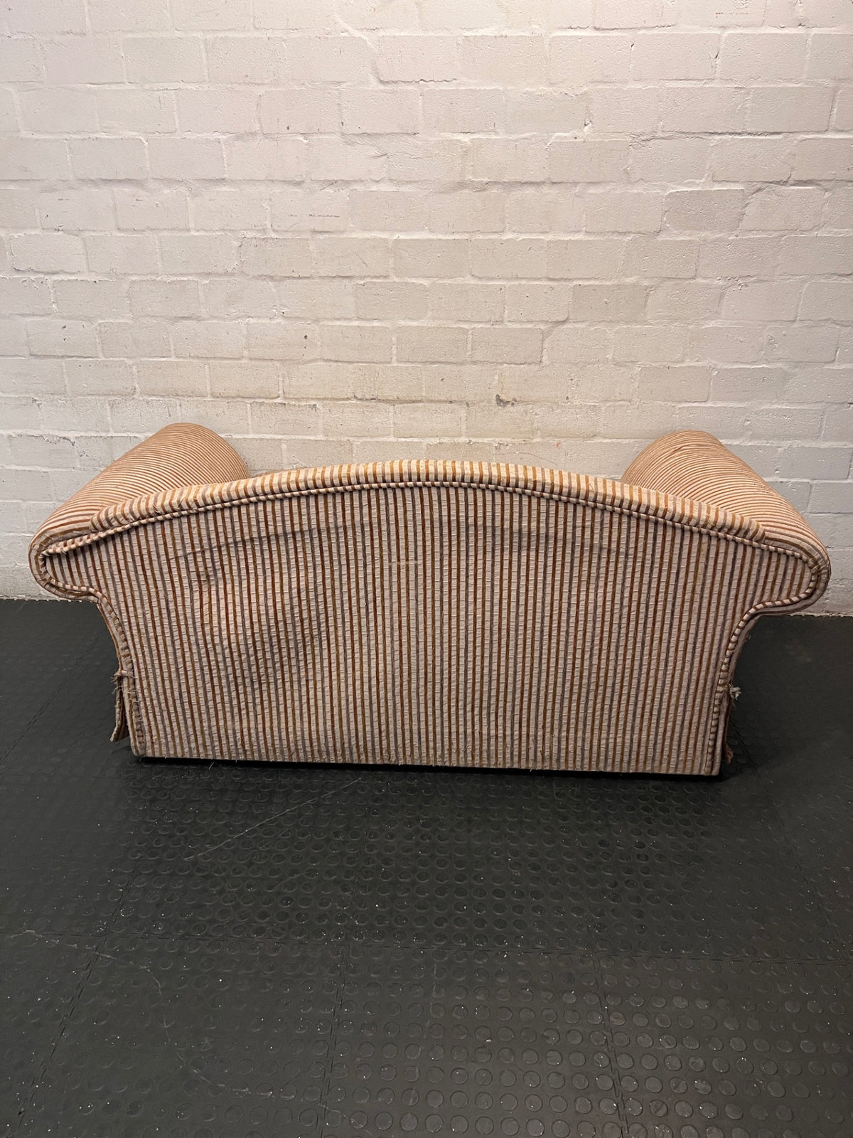 Striped Upholstered 2 Seater Couch with Rolled Arms – back view