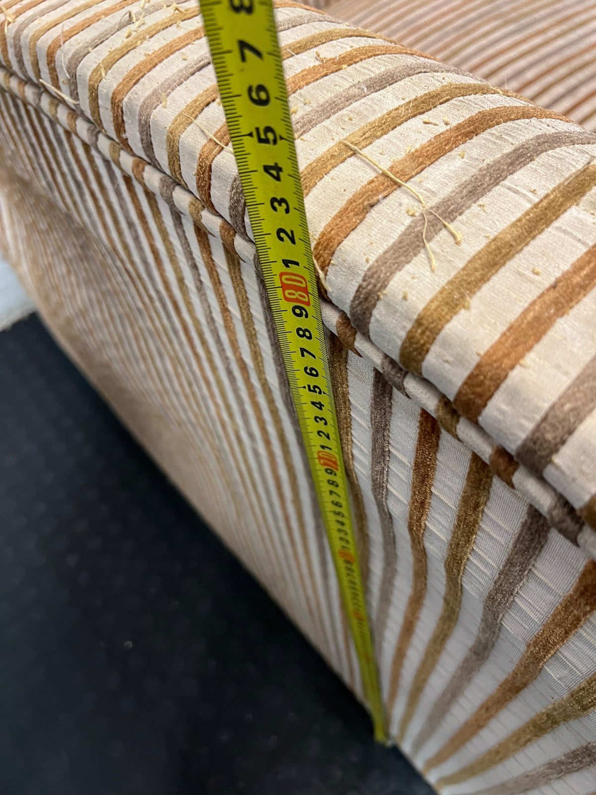 Striped Upholstered 2 Seater Couch with Rolled Arms – height measurement