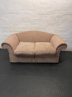 Striped Upholstered 2 Seater Couch with Rolled Arms – main front view
