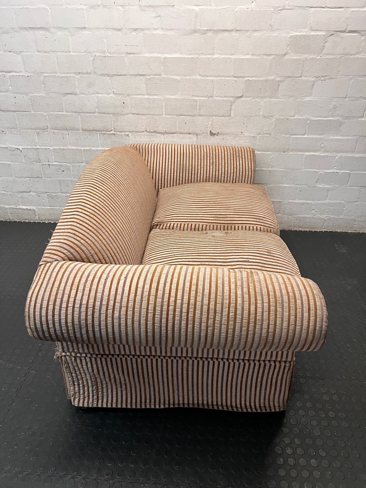 Striped Upholstered 2 Seater Couch with Rolled Arms – top view