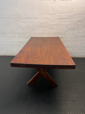 Rustic Wooden X-Frame Dining Table – back view