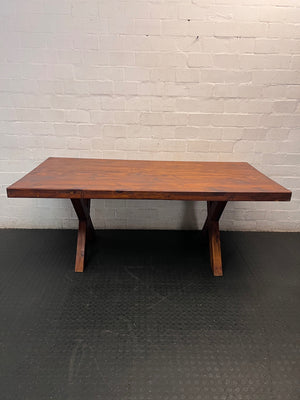 Rustic Wooden X-Frame Dining Table – condition detail