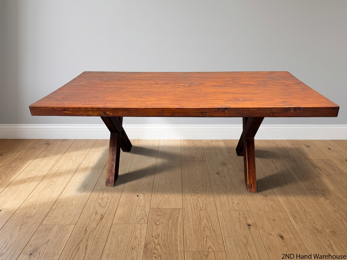 Rustic Wooden X-Frame Dining Table – styled product image