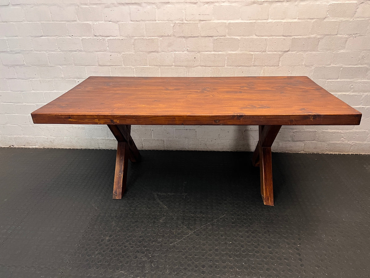 Rustic Wooden X-Frame Dining Table – top view