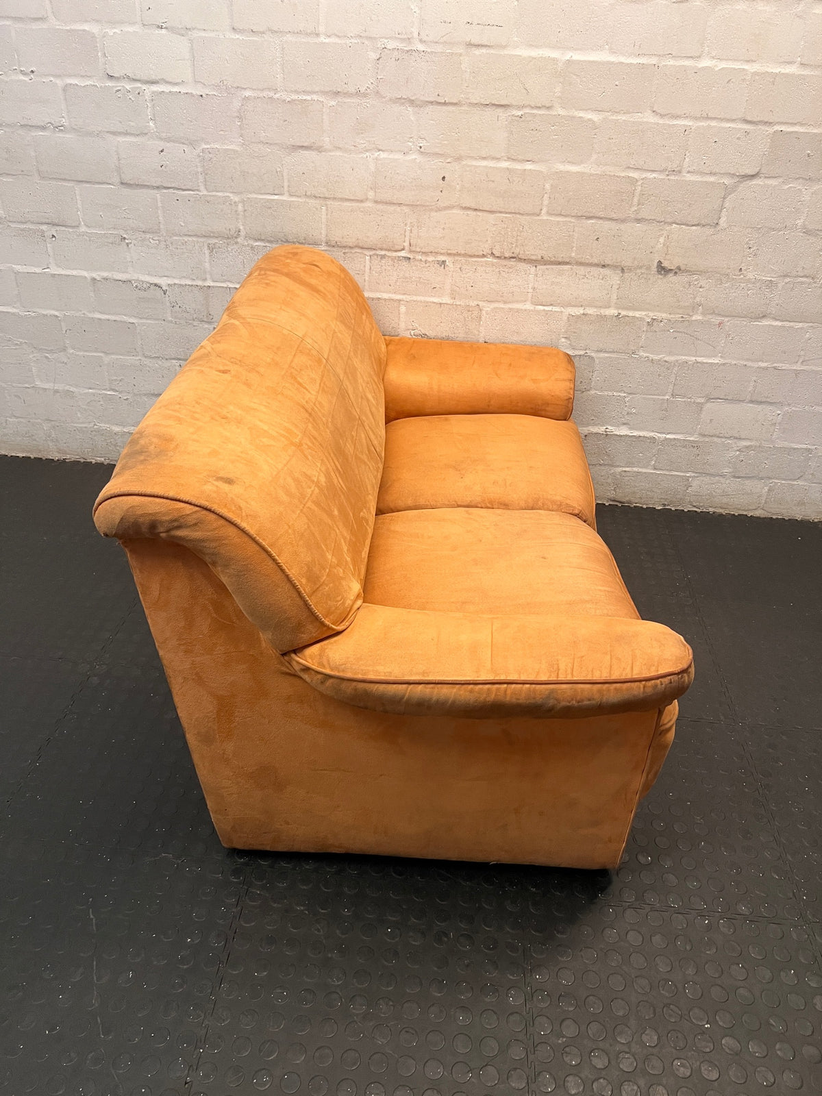 Orange Suede-Style 2 Seater Couch – back view