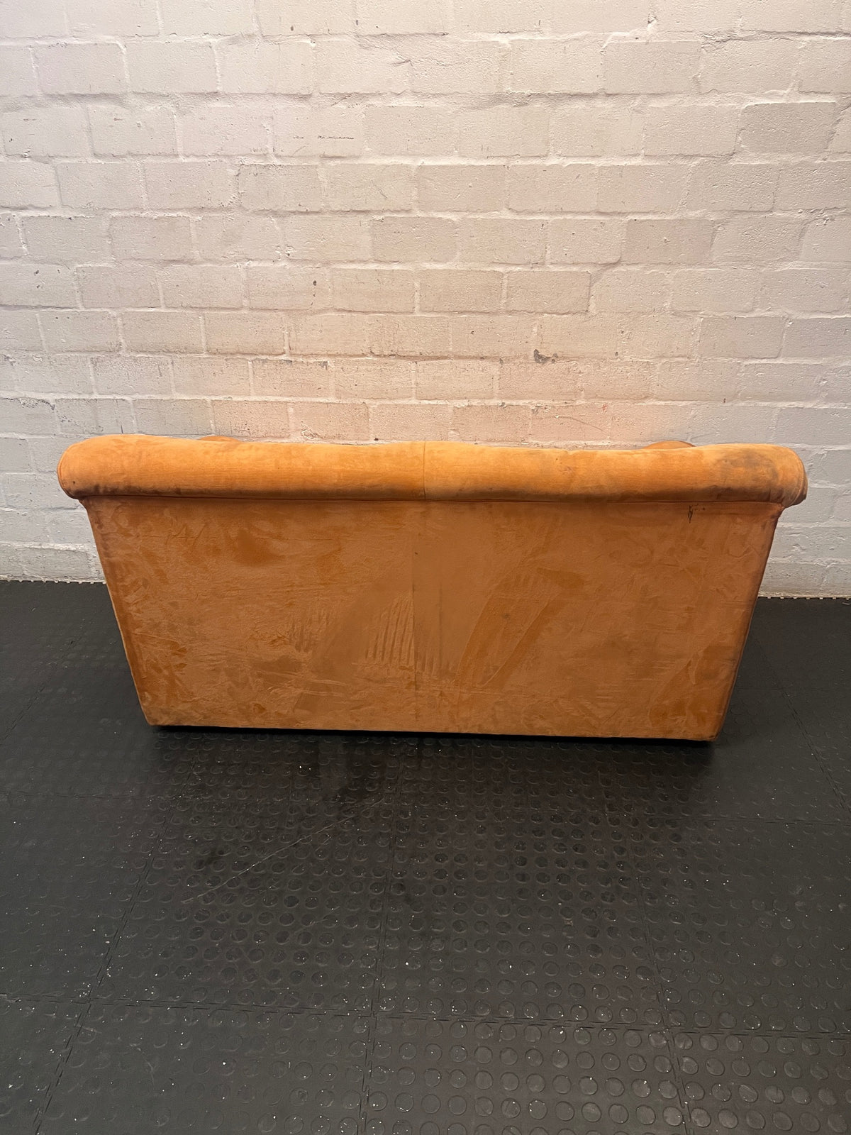Orange Suede-Style 2 Seater Couch – condition detail