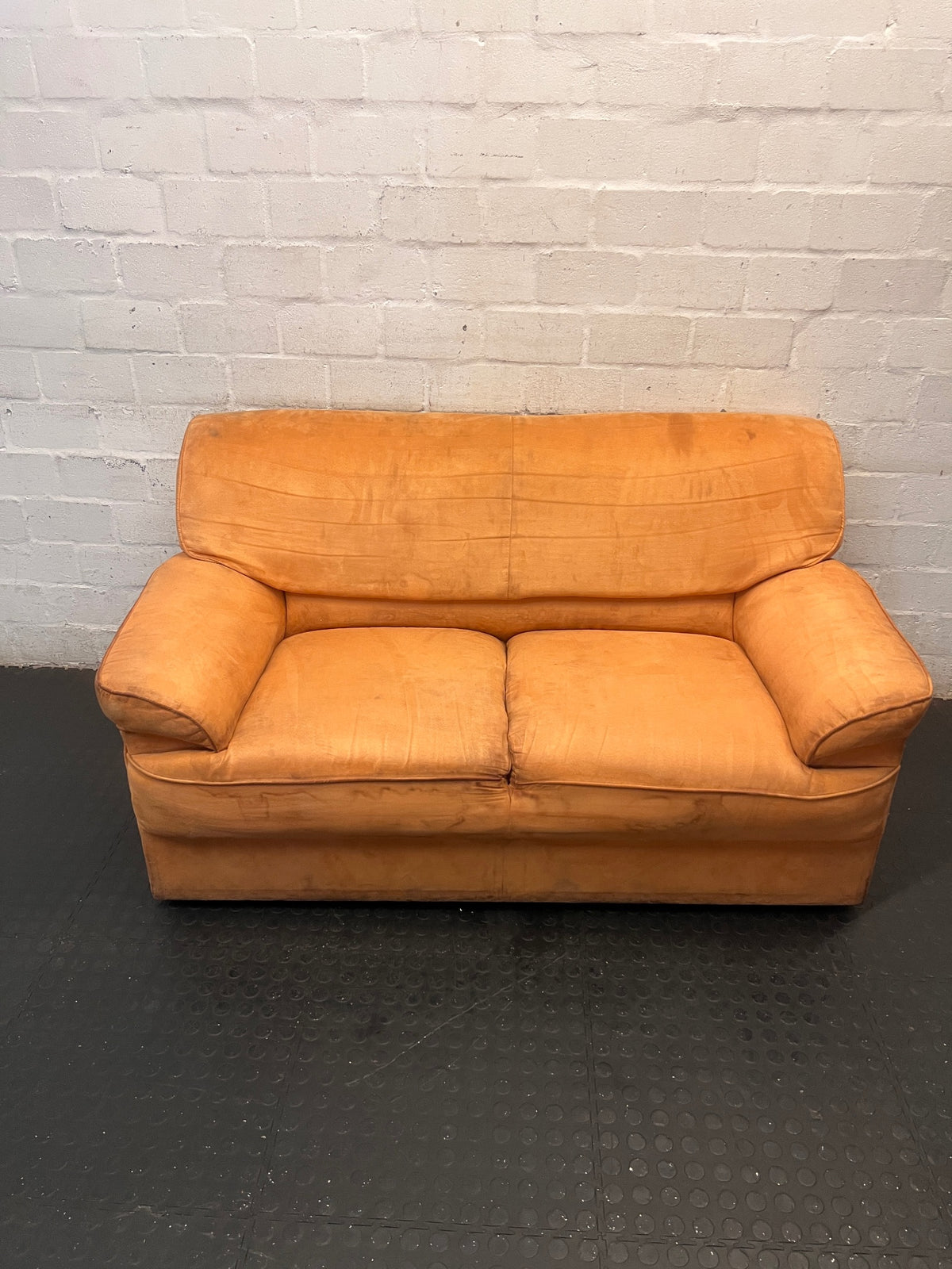 Orange Suede-Style 2 Seater Couch – main front view