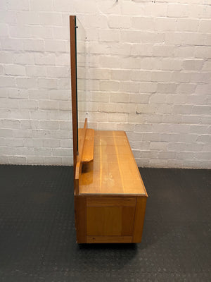 Japanese Oak Dressing Table with Large Mirror — Good Condition with Glass Top – back view